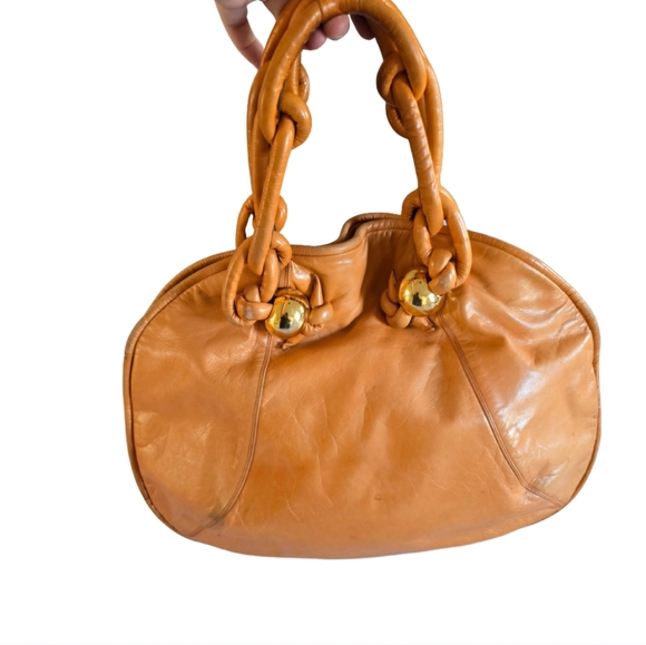 Vintage Handbags - Giovanni Raspini Italian Leather Hobo Creation Ema GG Glossy Apricot Purse Vtg